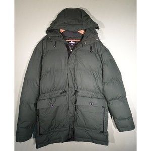 Men's Edwin Mid Length Full Zip Puffer Coat Green Color Hooded Adult Size XL